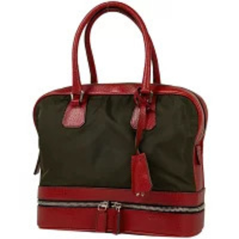 Prada Tessuto handbag green body red leather